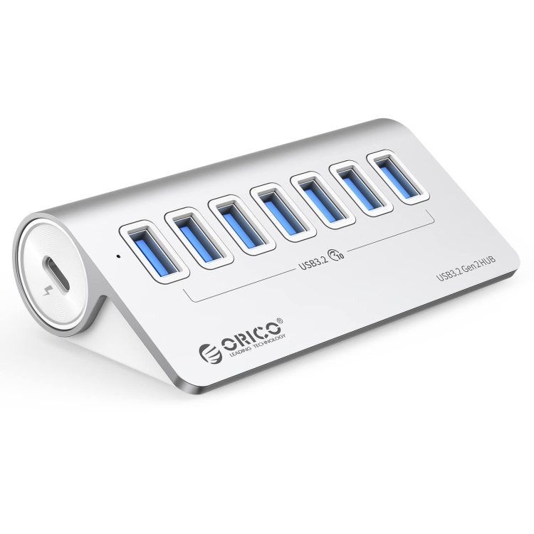 

ORICO M3U7-G2 Aluminum Alloy 7-Port USB 3.2 Gen2 10Gbps HUB with 1m Cable (Silver)