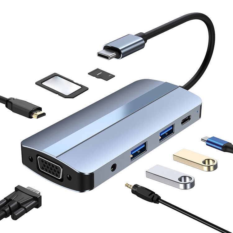 

BYL-2105 8 in 1 USB-C / Type-C to USB Multifunctional Docking Station HUB Adapter