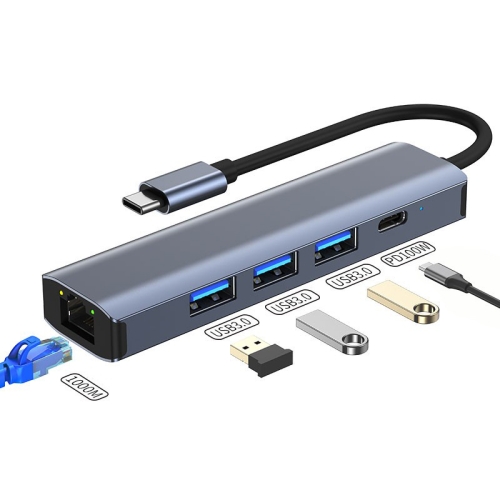 

BYL-2302 5 in 1 USB-C / Type-C to USB Multifunctional Docking Station HUB Adapter with 1000M Network Port