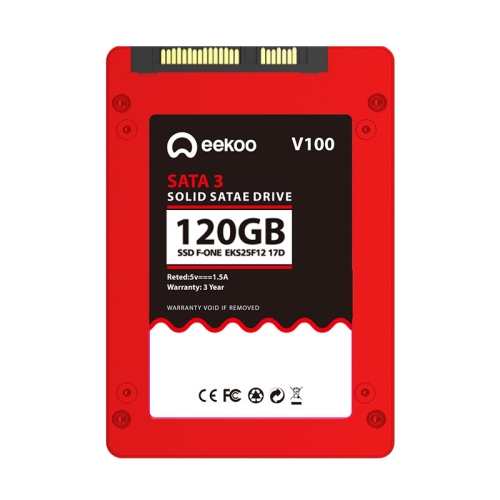 

eekoo F-ONE 120GB SSD SATA3.0 6Gb / s 2.5 inch TLC Solid State Hard Drive with 1GB Independent Cache for Desktop PC / Laptop, Read Speed: 500MB / s, Write Speed: 180MB / s(Red)