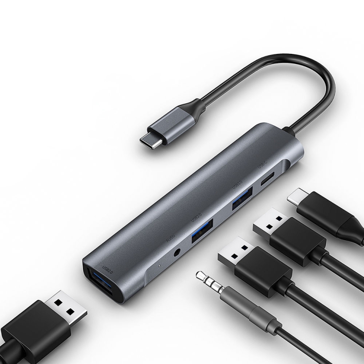 

QC521 5 in 1 2xUSB2.0+USB3.0+Audio Port+PD to USB-C / Type-C HUB Adapter