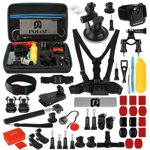 

PULUZ 53 in 1 Accessories Total Ultimate Combo Kits with EVA Case (Chest Strap + Suction Cup Mount + 3-Way Pivot Arms + J-Hook Buckle + Wrist Strap + Helmet Strap + Extendable Monopod + Surface Mounts + Tripod Adapters + Storage Bag + Handlebar Mount) for