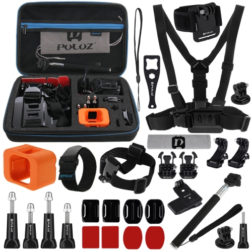 

PULUZ 29 in 1 Accessories Combo Kits with EVA Case (Chest Strap + Head Strap + Wrist Strap + Floating Cover + Surface Mounts + Backpack Rec-mount + J-Hook Buckles + Extendable Monopod + Tripod Adapter + Quick Release Buckles + Storage Bag + Wrench) for Go