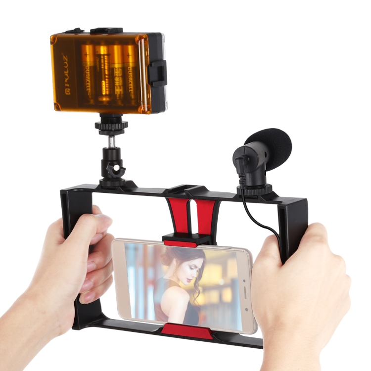 

PULUZ 3 in 1 Vlogging Live Broadcast LED Selfie Light Smartphone Video Rig Kits with Microphone + Cold Shoe Tripod Head for iPhone, Galaxy, Huawei, Xiaomi, HTC, LG, Google, and Other Smartphones(Red)