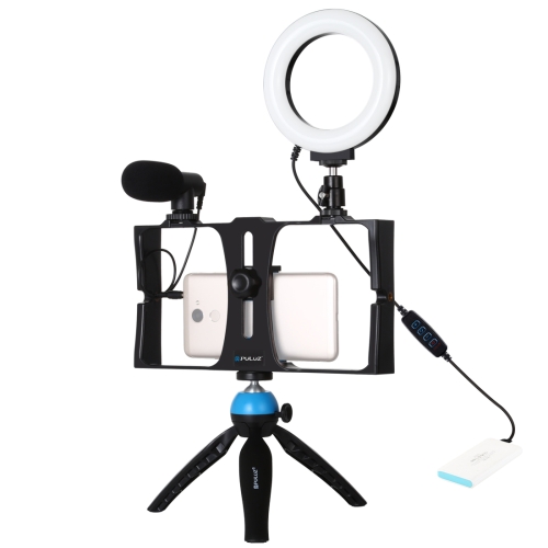 

PULUZ 4 in 1 Vlogging Live Broadcast Smartphone Video Rig + 4.7 inch 12cm Ring LED Selfie Light Kits with Microphone + Tripod Mount + Cold Shoe Tripod Head for iPhone, Galaxy, Huawei, Xiaomi, HTC, LG, Google, and Other Smartphones(Blue)