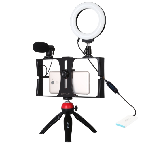 

PULUZ 4 in 1 Vlogging Live Broadcast Smartphone Video Rig + 4.7 inch 12cm Ring LED Selfie Light Kits with Microphone + Tripod Mount + Cold Shoe Tripod Head for iPhone, Galaxy, Huawei, Xiaomi, HTC, LG, Google, and Other Smartphones(Red)