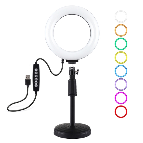 

PULUZ 6.2 inch 16cm USB 10 Modes 8 Colors RGBW Dimmable LED Ring Vlogging Photography Video Lights + Round Base Desktop Mount with Cold Shoe Tripod Ball Head(Black)