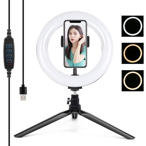 

PULUZ 7.9 inch 20cm Light + Desktop Tripod Mount USB 3 Modes Dimmable Dual Color Temperature LED Curved Light Ring Vlogging Selfie Beauty Photography Video Lights with Phone Clamp(Black)