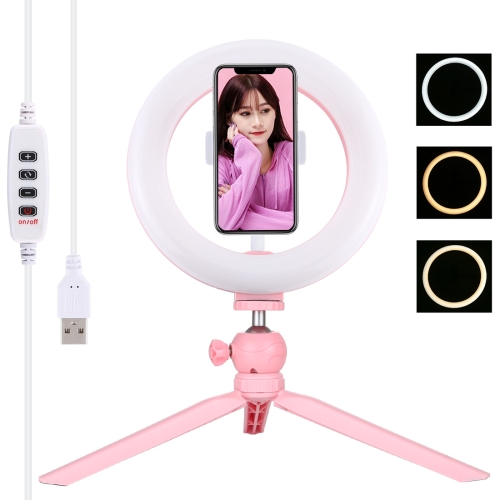 

PULUZ 7.9 inch 20cm Light + Desktop Tripod Mount USB 3 Modes Dimmable Dual Color Temperature LED Curved Light Ring Vlogging Selfie Beauty Photography Video Lights with Phone Clamp(Pink)