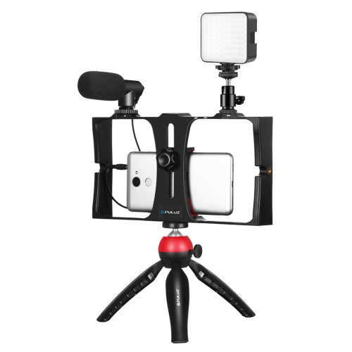 

PULUZ 4 in 1 Vlogging Live Broadcast LED Selfie Fill Light Smartphone Video Rig Kits with Microphone + Tripod Mount + Cold Shoe Tripod Head for iPhone, Galaxy, Huawei, Xiaomi, HTC, LG, Google, and Other Smartphones(Red)