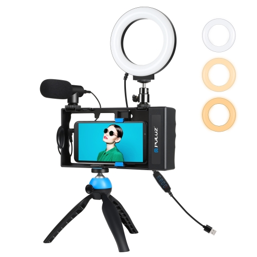 

PULUZ 4 in 1 Bluetooth Handheld Vlogging Live Broadcast Smartphone Video Rig + 4.7 inch 12cm Ring LED Selfie Light Kits with Microphone + Tripod Mount + Cold Shoe Tripod Head for iPhone, Galaxy, Huawei, Xiaomi, HTC, LG, Google, and Other Smartphones(Blue)
