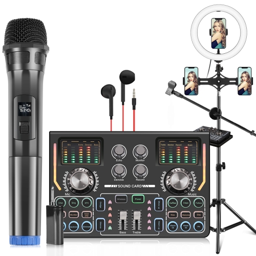 

PULUZ Microphone Live Sound Card Kit with 1.6m Stand Selfie Ring Light, English Version(Black)