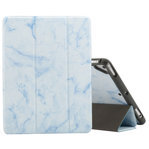 Marble Texture Pattern Horizontal Flip Case for iPad 9.7 (2018) , with Three-folding Holder & Pen Slots(Blue) rk11d backlight cloth texture detachable magnetic bluetooth keyboard horizontal flip leather tablet case for ipad pro 11 2020 2018 with holder