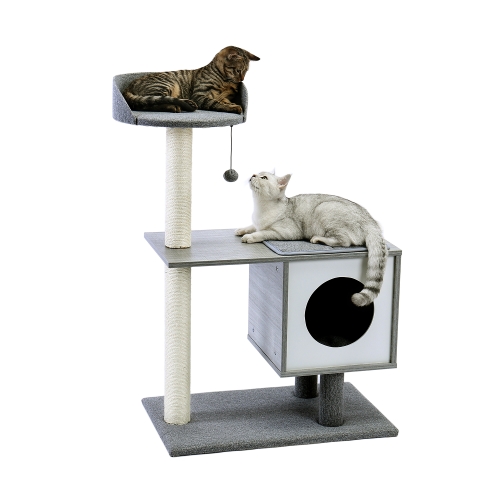 

[US Warehouse] Modern Cat Tree Cat Tower with Sisal-Covered Scratching Post & Condo for Small to Medium Cats