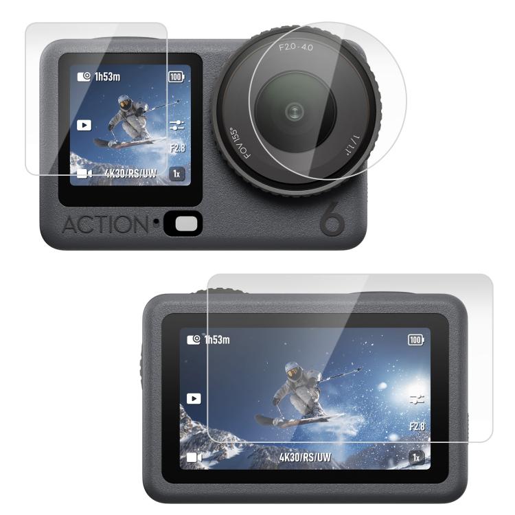 For DJI Osmo Action 6 PULUZ Lens + Front and Back Screen Tempered Glass Film (Transparent)