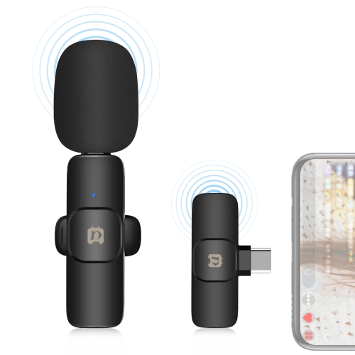 PULUZ LIVE BROADCAST VLOGGING Bluetooth Lavalier Micrófono con el receptor de interfaz Tipo-C / USB-C (Negro)