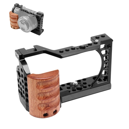 For Sony A6400 / A6300 / A6100 / A6000 PULUZ Wood Handle Metal Camera Cage Stabilizer Rig for woodworking drill drilling guide drill sleeve tools parts punched holes 4 10mm bushing jig wood m14 pratical