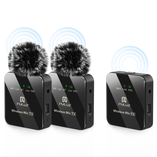PULUZ 2 TX + 1 RX Wireless Lavalier Microphone (Black) voionair 50sets lot talk launch ptt tx key button frame for motorola xir p3688 dep450 dp1400 radio