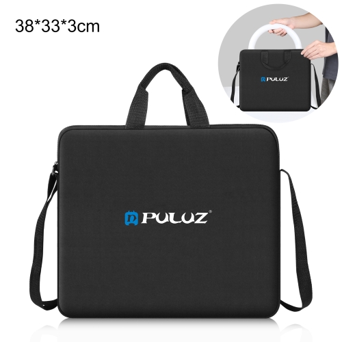PULUZ 12 inch Ring LED Lights Portable Zipper Storage Bag Shoulder Handbags, Size: 38cm x 33cm x 3cm (Black)