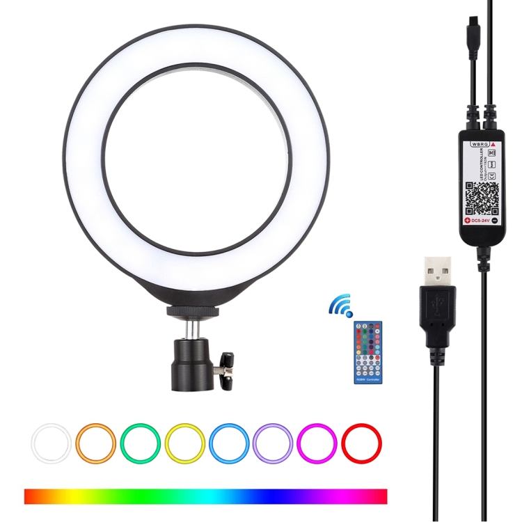 

PULUZ 6.2 inch 16cm USB RGBW Dimmable LED Ring Vlogging Photography Video Lights with Cold Shoe Tripod Ball Head & Remote Control(Black)