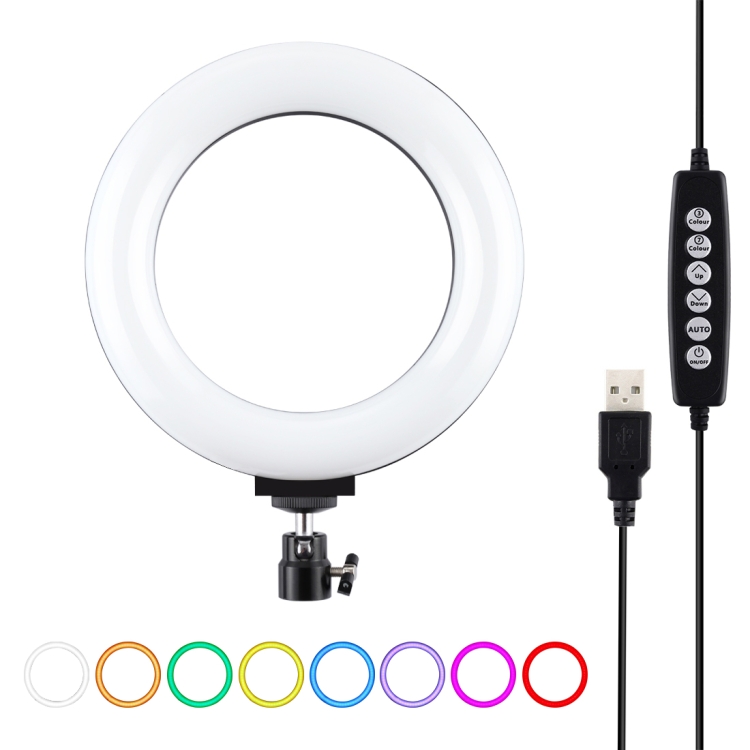 

PULUZ 6.2 inch 16cm USB 10 Modes 8 Colors RGBW Dimmable LED Ring Vlogging Photography Video Lights with Tripod Ball Head(Black)