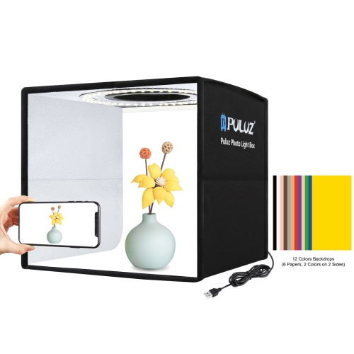 [US Warehouse] PULUZ 25cm Folding Portable High 97 CRI Ring Light Photo Lighting Studio Shooting Tent Box with 12 Colors Backdrops, Size: 25cm x...