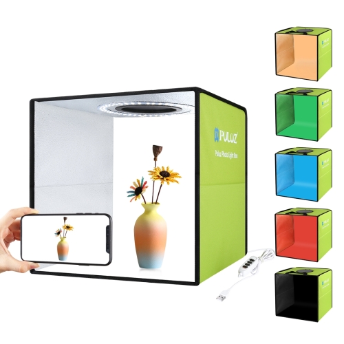 

[RUS Warehouse] PULUZ 30cm Folding High 97 CRI Ring Light Photo Lighting Studio Shooting Tent Box Kit with 6 Colors Backdrops (Black, White, Orange, Red, Green, Blue), Unfold Size: 30cm x 30cm x 30cm(Green)