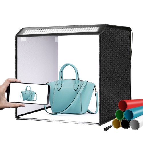 

PULUZ 40cm Folding Portable 24W 5500K White Light Dimmable Photo Lighting Studio Shooting Tent Box Kit with 6 Colors (Black, Orange, White, Red, Green, Blue) Backdrops(US Plug)