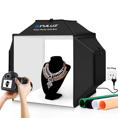 

PULUZ 40cm Folding 72W 5500K Studio Shooting Tent Soft Box Photography Lighting Kit with 4 Colors (Black, Orange, White, Green) Backdrops