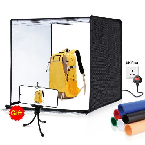PULUZ Photo Studio Light Box Portable 60 x 60 x 60 cm Lichttent LED 5500K wit licht dimbare mini 36w fotografie studio tent kit met 6 verwijderbare achtergronden (zwart oranje wit groen blauw rood) (Britse plug)