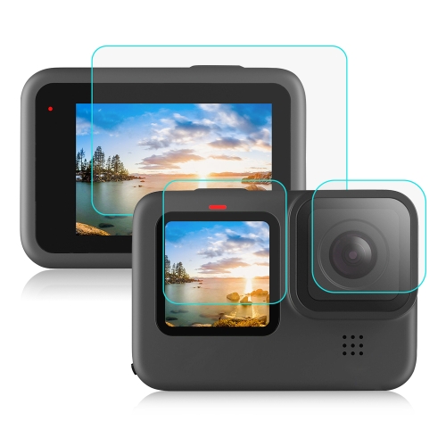 PULUZ for GoPro Hero12 Black /11 Black /10 Black /9 Black Lens + LCD Display 9H 2.5D Tempered Glass Film makibes meizu pro 7 plus tempered glass 0 33mm 2 5d arc screen protector transparent