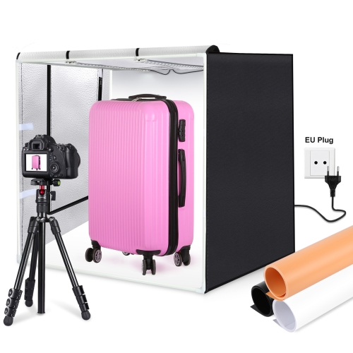 PULUZ 80cm Folding Portable 80W 9050LM White Light Photo Lighting Studio Shooting Tent Box Kit with 3 Colors (Black, White, Orange) Backdrops(EU Plug) 5000mah 2 in 1 portable mobile power fast charger pocket wireless capsule charger interface type c pink