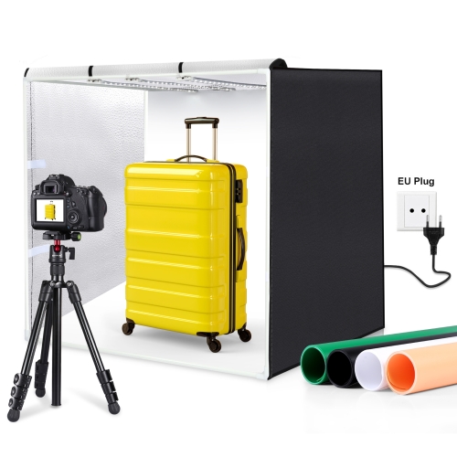 

PULUZ 80cm Folding Portable 90W 14000LM High CRI White Light Photo Lighting Studio Shooting Tent Box Kit with 4 Colors Black, White, Orange, Green Backdrops(EU Plug)