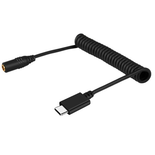 

PULUZ 3.5mm TRRS Female to Type-C / USB-C Male Live Microphone Audio Adapter Spring Coiled Cable for Samsung, Huawei and Smartphones, Cable Stretching to 100cm(Black)