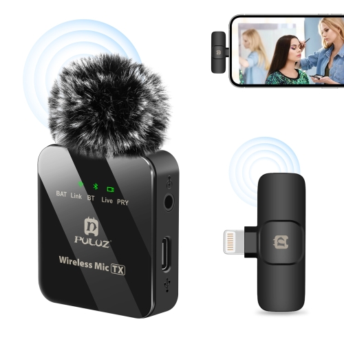 PULUZ Kabelloses Lavalier-Mikrofon für iPhone/iPad, 8-poliger Empfänger (schwarz)