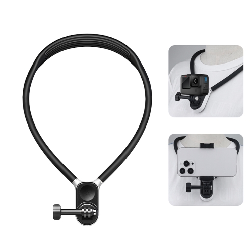 Support de collier magnétique en silicone PULUZ, support de vue POV avec pince de téléphone pour caméras d'action/téléphones GoPro (noir)