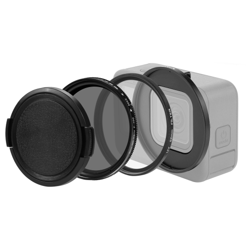 PULUZ 适用于GoPro HERO12 Black /11 Black /11 Black Mini /10 Black /9 Black 52mm可调减光滤镜 ND2-400中灰密度镜,带适配器镜头转接环套装 (颜色：黑色)