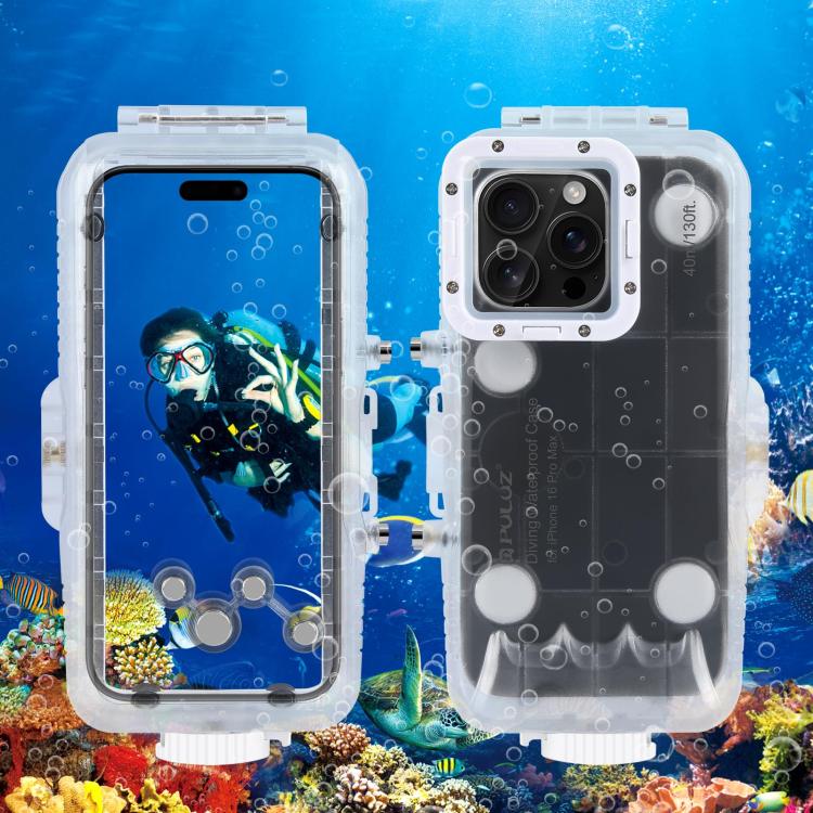 

[US Warehouse] For iPhone 16 Pro Max PULUZ 40m/130ft Waterproof Diving Case Photo Video Taking Underwater Housing Cover
