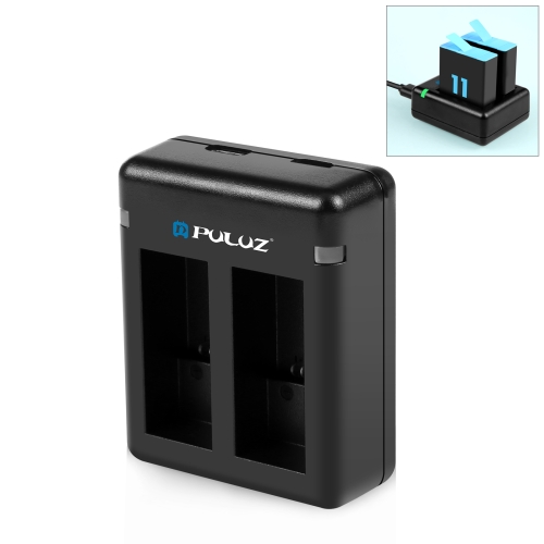 PULUZ USB เครื่องชาร์จแบตเตอรี่คู่สำหรับ GoPro HERO12 Black / 11 Black / 10 Black / 9 Black (สีดำ)