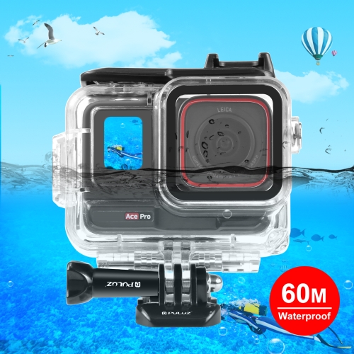 

For Insta360 Ace Pro PULUZ 60m Underwater Waterproof Housing Case with Base Adapter & Screw (Transparent)