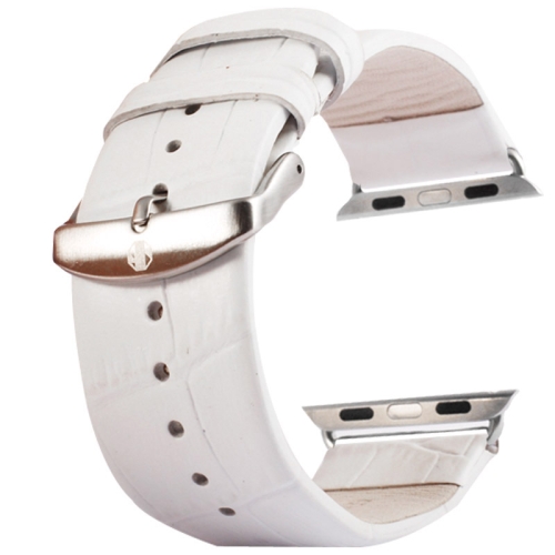 

Kakapi for Apple Watch 38mm Crocodile Texture Brushed Buckle Genuine Leather Watch Band with Connector(White)