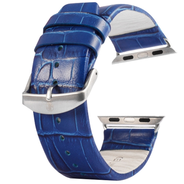 

Kakapi for Apple Watch 42mm Crocodile Texture Brushed Buckle Genuine Leather Watchband with Connector(Blue)
