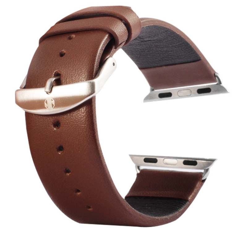 

Kakapi for Apple Watch 42mm Subtle Texture Brushed Buckle Genuine Leather Watch Band with Connector(Coffee)