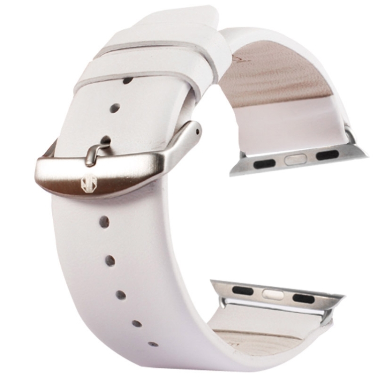 

Kakapi for Apple Watch 42mm Subtle Texture Brushed Buckle Genuine Leather Watchband with Connector(White)