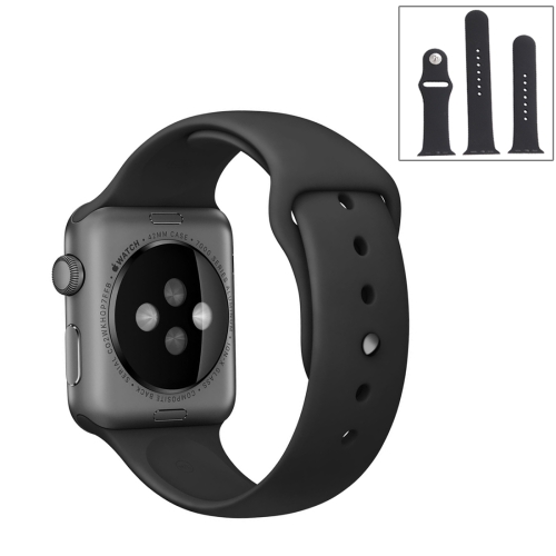 

For Apple Watch Series 9&8&7 41mm / SE 3&SE 2&6&SE&5&4 40mm / 3&2&1 38mm 3 in 1 Rubber Watch Band with Pin Buckle(Black)
