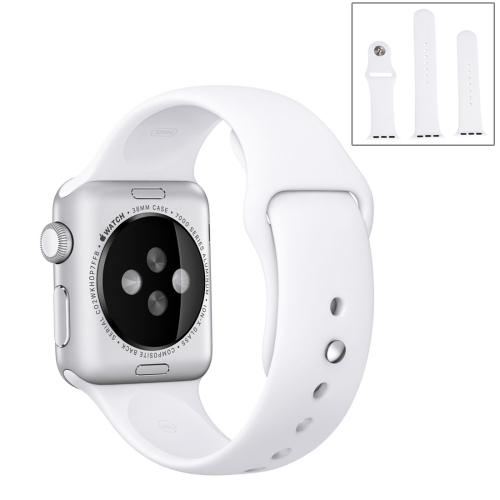 

For Apple Watch Ultra 49mm / Series 8&7 45mm / SE 2&6&SE&5&4 44mm / 3&2&1 42mm High-performance Ordinary & Longer Rubber Sport Watch Band with Pin-and-tuck Closure(White)