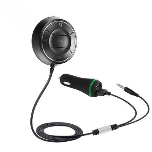 JRBC01 Kit voiture mains libres Bluetooth 4.0, prise audio 3,5 mm diffusion  ou appel de musique, double chargeur de voiture USB 2.1A