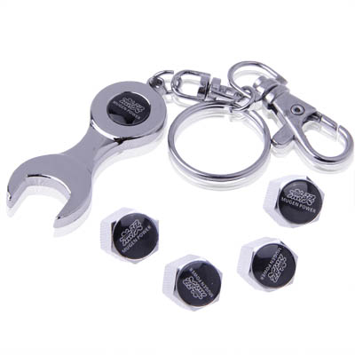 Tire bouchon valve 4 pièces avec clé porte-clés (Argent)
