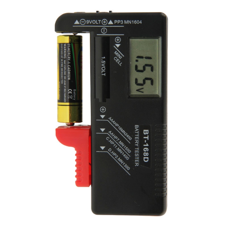 

BT-168D Digital LCD Display Battery Universal Tester for 1.5V AAA, AA and 9V 6F22 Batteries