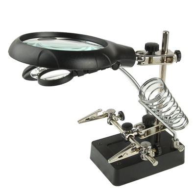 

5 LED Auxiliary Clip Magnifier AC/DC Interchangeable with Soldering Stand & Two Magnifier(Silver)